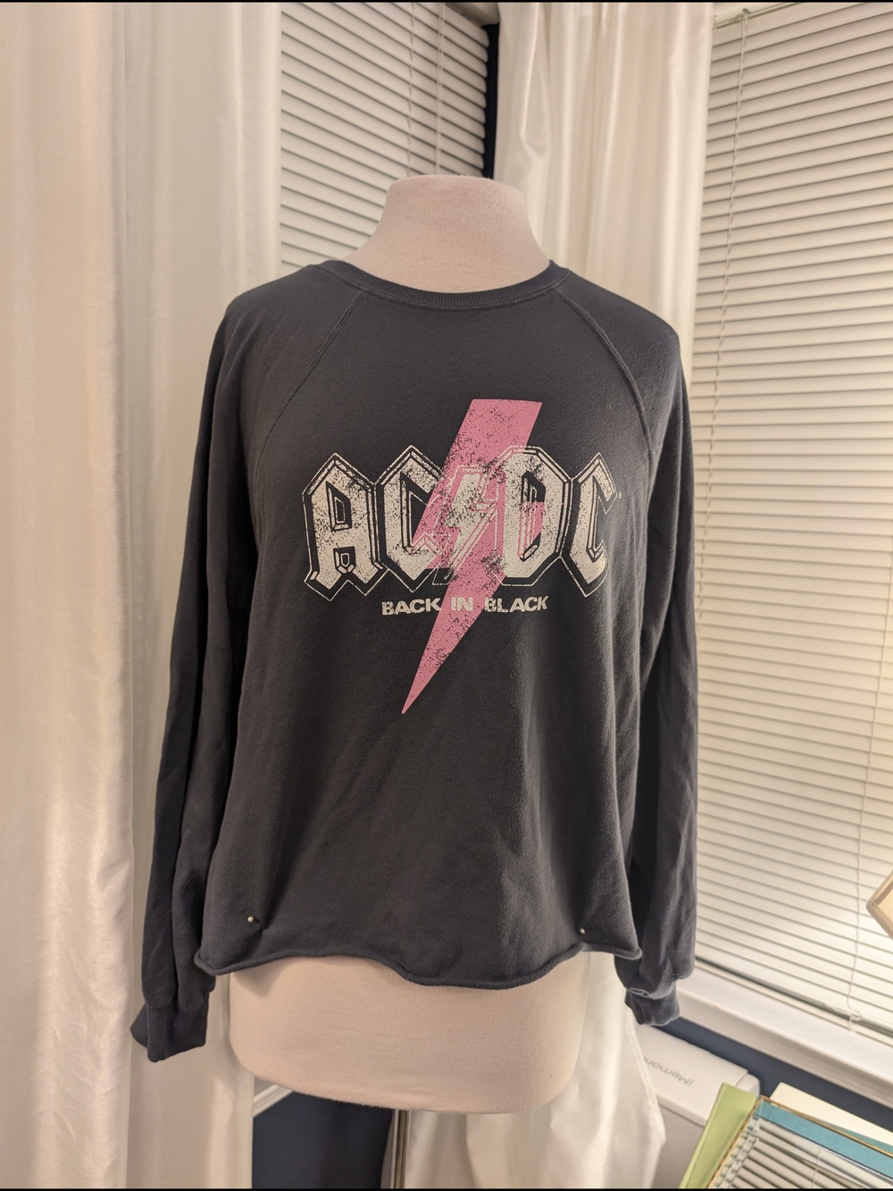 AC/DC Back In Black Graphic Sweatshirt - Black with Pink Lightning